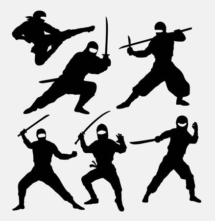 Ninja japanese warrior silhouettes. Good use for symbol, logo, web icon, mascot, or any design you want. Easy to use.のイラスト素材