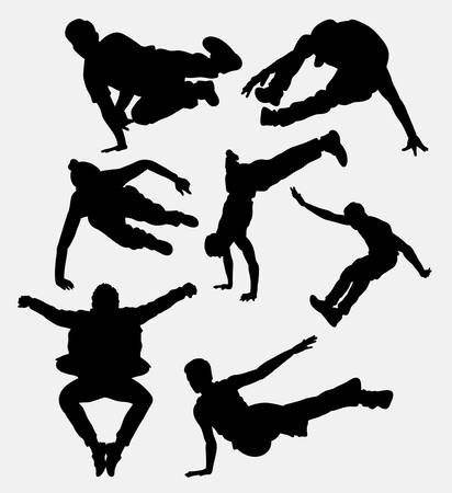 Parkour, martial art, jumping, attraction, extreme sport silhouette. Good use for symbol, web icon, mascot, or any design you want. Easy to use.のイラスト素材