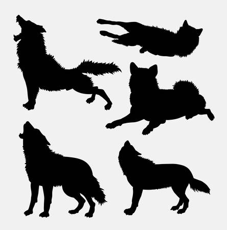 Wolf wild animal and action silhouette. Good use for symbol, web icon, mascot, sign, avatar, or any design you want. Easy to use.のイラスト素材
