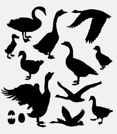 Duck, swan, goose, poultry activity silhouette. Good use for game elements, symbol, web icon, sticker, sign, mascot, avatar, or any design you want. Easy to use.のイラスト素材