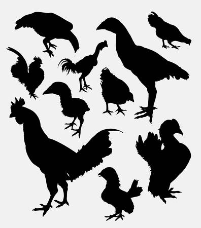 Rooster, cock, hen, chicken silhouette 2. Good use for symbolのイラスト素材
