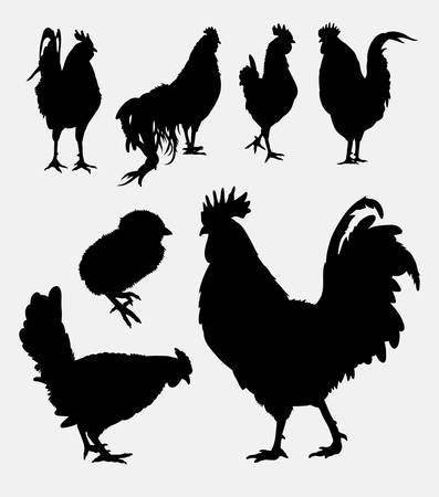 Rooster poultry animal silhouette 4. Good use for symbol,  web icon, mascot, game elements, object, sign, or any design you want. Easy to use.のイラスト素材