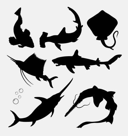 Fish animal, stingray, shark, swordfish silhouette. Good use for symbol, logo, web icon, sticker, mascot or any design you want.のイラスト素材