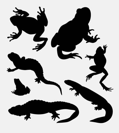 Amphibian and reptilian animal silhouette. Good use for symbol, logo, web icon, mascot, sticker, sign, or any design you want.のイラスト素材