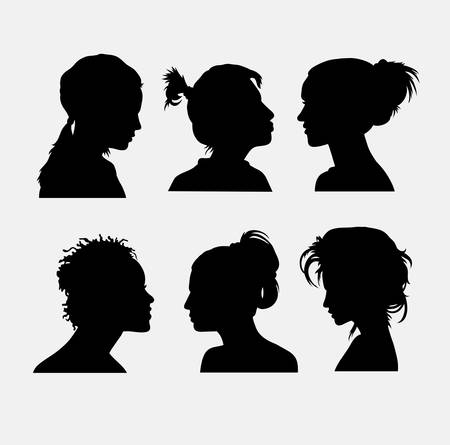 Face side and hair style people expression silhouette vectorのイラスト素材