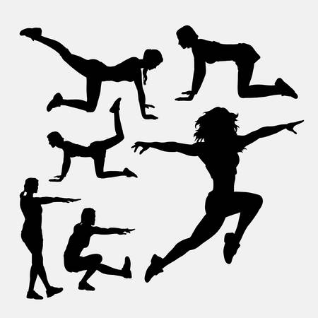 Sport woman training silhouette. Good use for symbol, logo, web icon, mascot, sign, sticker, or any design you want.のイラスト素材
