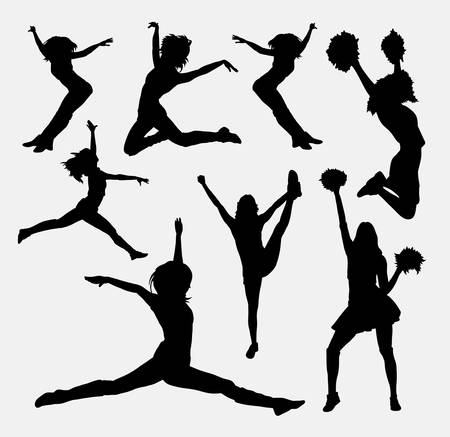 Jumping cheerleader silhouette. Good use for symbol, logo, web icon, mascot, sign, or any design you want. Easy to use.のイラスト素材