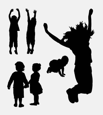 Children happy and healthy silhouette. Good use for symbol, logo, web icon, sign, sticker design, mascot, or any design you want.のイラスト素材