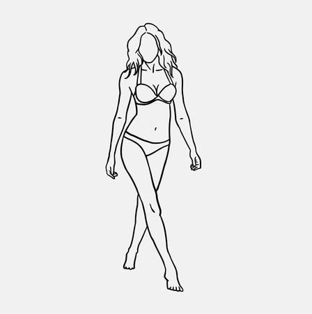 Woman using bikini sketch vector. Good use for symbol, logo, web icon, mascot, or any design you want.のイラスト素材