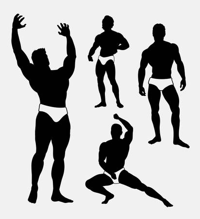 Strong man sport pose silhouette. Good use for symbol, logo, web icon, sticker, mascot, or any design you want.のイラスト素材