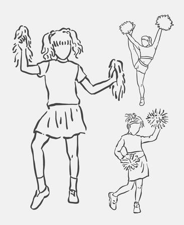 Cheerleader female action sketch. Good use for symbol, logo, web icon, mascot, decoration element, object, sign, or any design you want.のイラスト素材