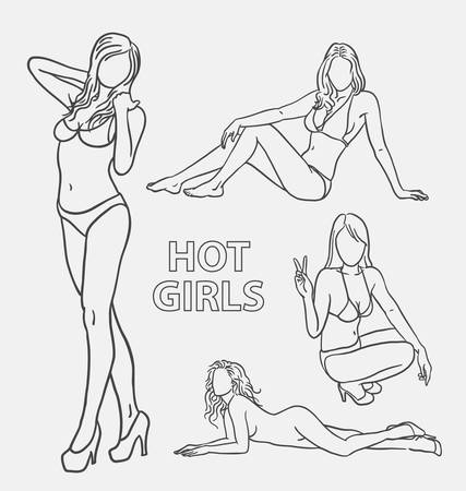 Hot girl sexy pose sketch. Good use for symbol, logo, web icon, mascot, element, object, sign, or any design you want.のイラスト素材