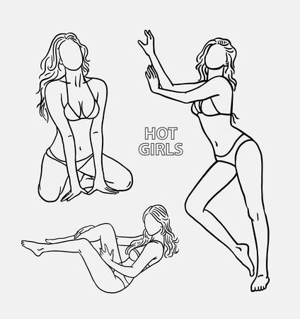 Hot girl action sketch. Good use for symbol, logo, web icon, mascot, sticker, sign, element, object, or any design you want.のイラスト素材