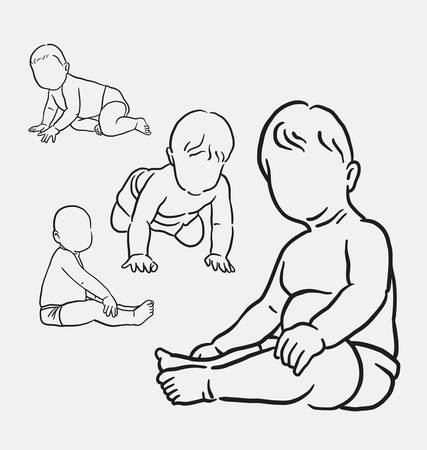 Baby activity hand drawing. good use for symbol, logo, web icon, mascot, sticker, sign, or any design you want.のイラスト素材