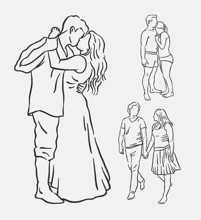 Love couple romantic activity hand drawing. good use for symbol, logo, web icon, mascot, sign, sticker, or any design you want.のイラスト素材