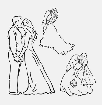 Wedding romantic couple sketch. Good use for symbol, logo, web icon, mascot, sticker, sign, element, object, or any design you want.のイラスト素材
