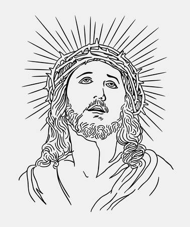 Jesus christianity religion line art drawing style, good use for symbol, logo, web icon, mascot, sign, sticker, or any design you want.のイラスト素材