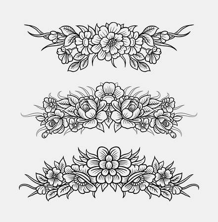 Flower and leaves ornament decoration line art drawing style. Good use for symbol, web icon, decoration element, sign, sticker, or any design you want. Easy to useのイラスト素材