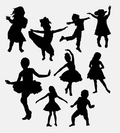 Kid or children happy action silhouette. Good use for symbol, logo, web icon, mascot, sticker, or any design you want.のイラスト素材