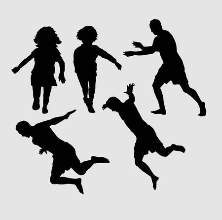 People running and jumping silhouette. Good use for symbol, logo, web icon, mascot, sticker, sign, or any design you want.のイラスト素材