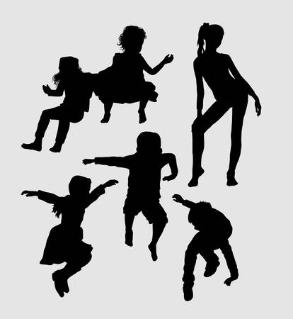 Male and female teenager happy playing silhouette. Good use for symbol, logo, web icon, mascot, sign, sticker, or any design you want.のイラスト素材