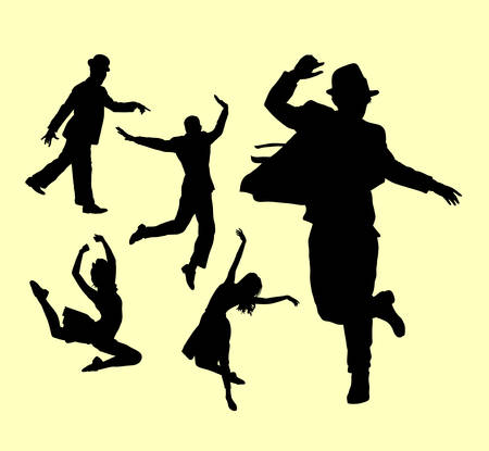 Dancer male and female action silhouette. Good use for symbol, logo, web icon, mascot, or any design you want.のイラスト素材