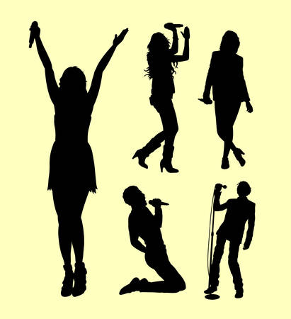 Singer male and female action silhouette. good use for symbol, logo, web icon, mascot, sign, sticker, or any design you want.のイラスト素材