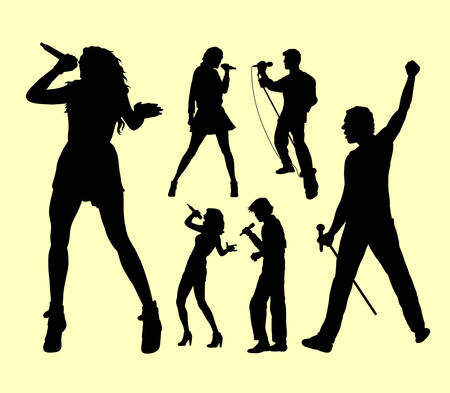 Singing a song. Male and female singer. Good use for symbol, logo, web icon, mascot, sign, sticker, or any design you want.のイラスト素材