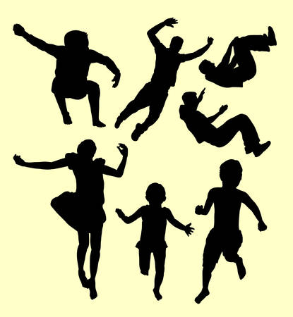 Children training sport silhouette. Good use for symbol, logo, web icon, mascot, sign, sticker, or any design you wantのイラスト素材
