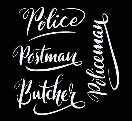 Butcher and policeman hand written typography. Good use for logotype, symbol, cover label, product, brand, poster title or any graphic design you want. Easy to use or change colorのイラスト素材