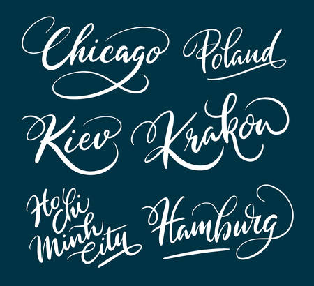 Chicago and poland country hand written typography. Good use for logotype, symbol, cover label, product, brand, poster title or any graphic design you want. Easy to use or change colorのイラスト素材