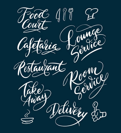Cafetaria and food court hand written typography. Good use for logotype, symbol, cover label, product, brand, poster title or any graphic design you want. Easy to use or change colorのイラスト素材