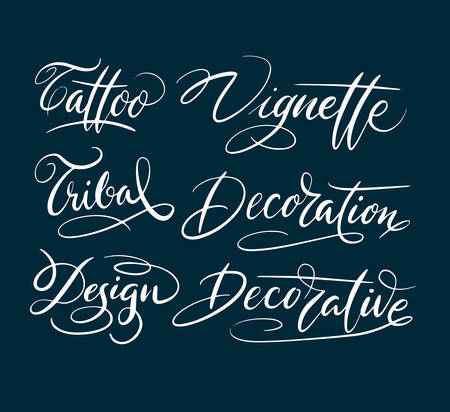 Tattoo and vignette hand written typography. Good use for logotype, symbol, cover label, product, brand, poster title or any graphic design you want. Easy to use or change colorのイラスト素材