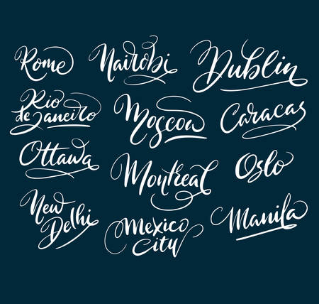 Rome and new delhi hand written typography. Good use for logotype, symbol, cover label, product, brand, poster title or any graphic design you want. Easy to use or change colorのイラスト素材