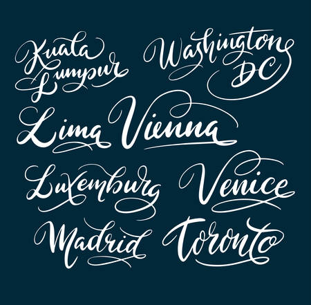 Kuala lumpur and Washington DC hand written typography. Good use for logotype, symbol, cover label, product, brand, poster title or any graphic design you want. Easy to use or change colorのイラスト素材