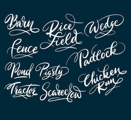 Fence and chicken run hand written typography. Good use for logotype, symbol, cover label, product, brand, poster title or any graphic design you want. Easy to use or change colorのイラスト素材