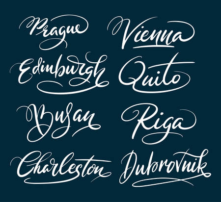 Busan and vienna hand written typography. Good use for logotype, symbol, cover label, product, brand, poster title or any graphic design you want. Easy to use or change colorのイラスト素材