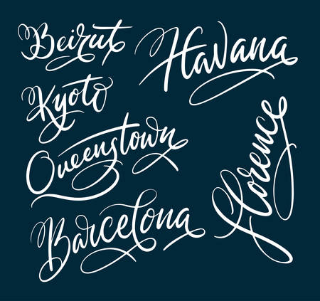 Barcelona and havana hand written typography. Good use for logotype, symbol, cover label, product, brand, poster title or any graphic design you want. Easy to use or change colorのイラスト素材