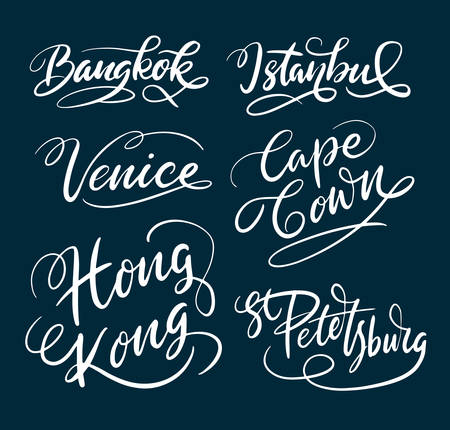 Bangkok and Hongkong hand written typography. Good use for logotype, symbol, cover label, product, brand, poster title or any graphic design you want. Easy to use or change colorのイラスト素材