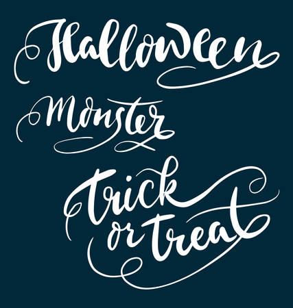 Halloween and trick or treat hand written typography. Good use for logotype, symbol, cover label, product, brand, poster title or any graphic design you want. Easy to use or change colorのイラスト素材