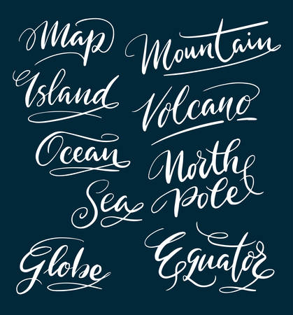 Island and mountain hand written typography. Good use for logotype, symbol, cover label, product, brand, poster title or any graphic design you want. Easy to use or change colorのイラスト素材