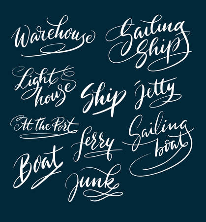 Boat and ship hand written typography. Good use for logotype, symbol, cover label, product, brand, poster title or any graphic design you want. Easy to use or change colorのイラスト素材