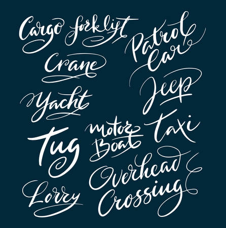 Transportation and taxi hand written typography. Good use for logotype, symbol, cover label, product, brand, poster title or any graphic design you want. Easy to use or change colorのイラスト素材