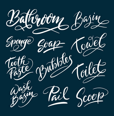 Bathroom and soap hand written typography. Good use for logotype, symbol, cover label, product, brand, poster title or any graphic design you want. Easy to use or change colorのイラスト素材