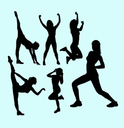 Attractive action girls silhouette.のイラスト素材