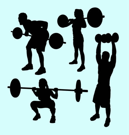 heavy lifting and fitness male and female silhouette.のイラスト素材
