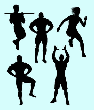 Body building and sport action silhouette.のイラスト素材