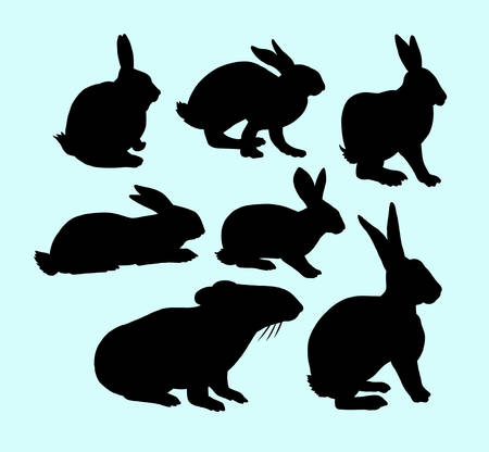Rabbit pet animal action silhouette. Good use for logo, web icons, symbol, or any design you want.のイラスト素材