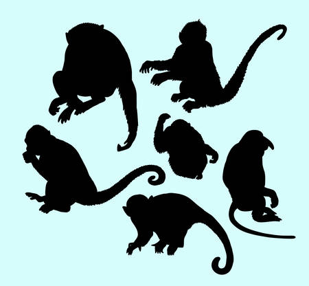 Ape and monkey action silhouette.のイラスト素材