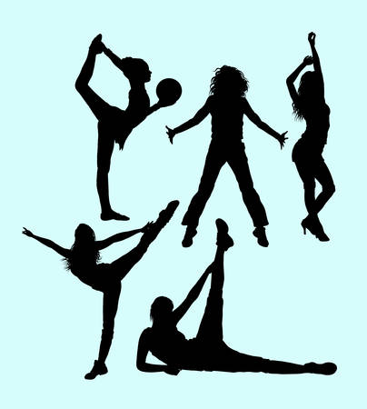 Female pilates sport exercise healthy silhouette. Good use for symbol, web icon, mascot, logo, sticker design, sign, or any design you want. Easy to use.のイラスト素材